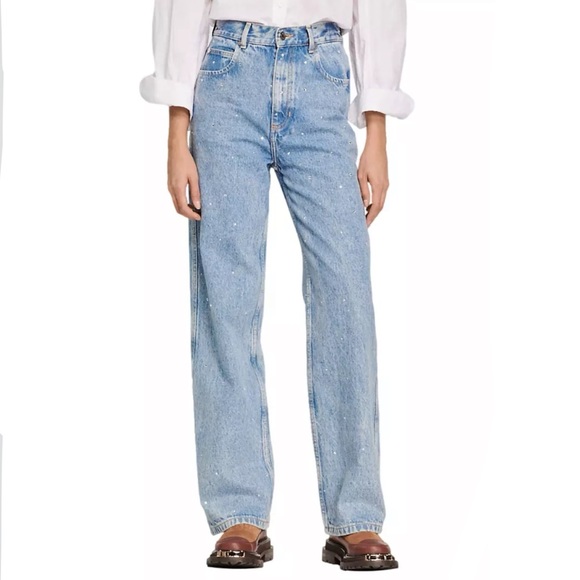 Sandro rhinestone straight leg jeans